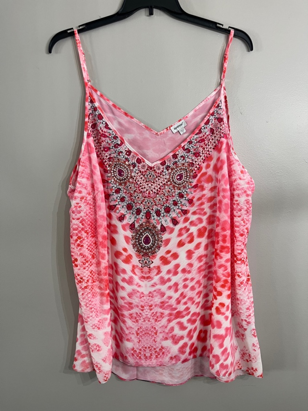 Express Pink Printed V-Neck Embellished Cami